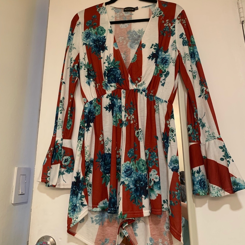 Red and white floral romper